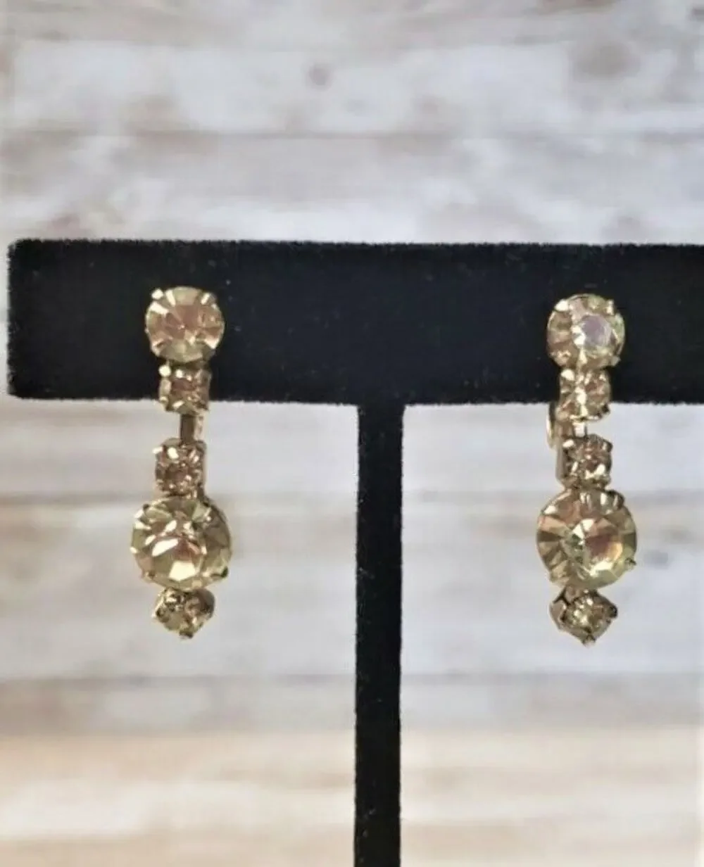 Vintage Screw On / Screw Back Earrings - Light Green Gem Dangle